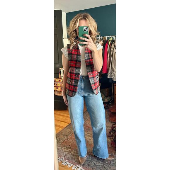 Vintage 1960's Red Plaid Wool Vest Women's Size Small - Picture 1 of 7
